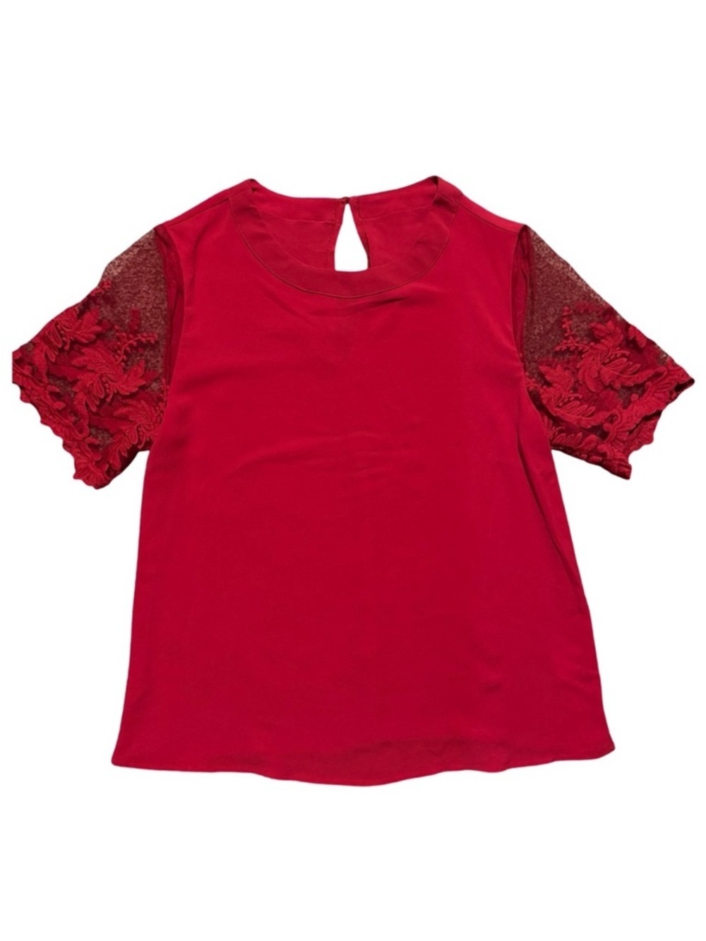 Elegant Red Lace Sleeve Women's Top Size Small